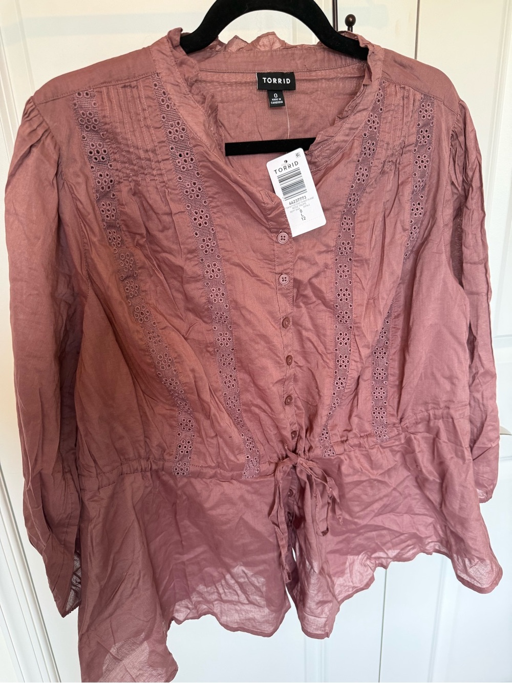torrid Dusty Mauve Eyelet Button-Front Tie-Waist Tunic